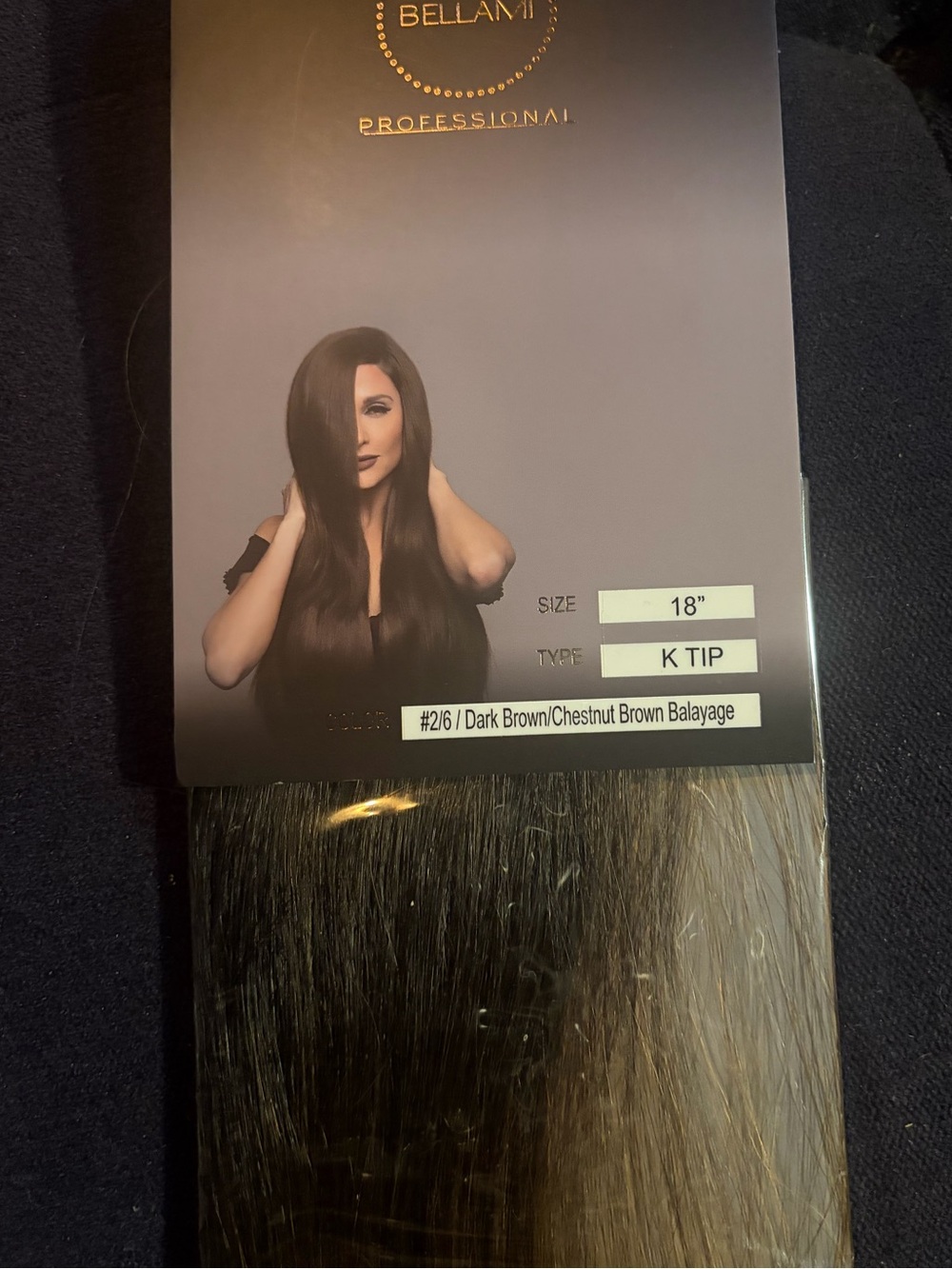 Bellami 18 inch mico K tip dark brown/ chestnut brown balayage 25 grams